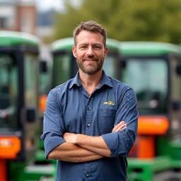 Sam Rogers with fleet of council mowers